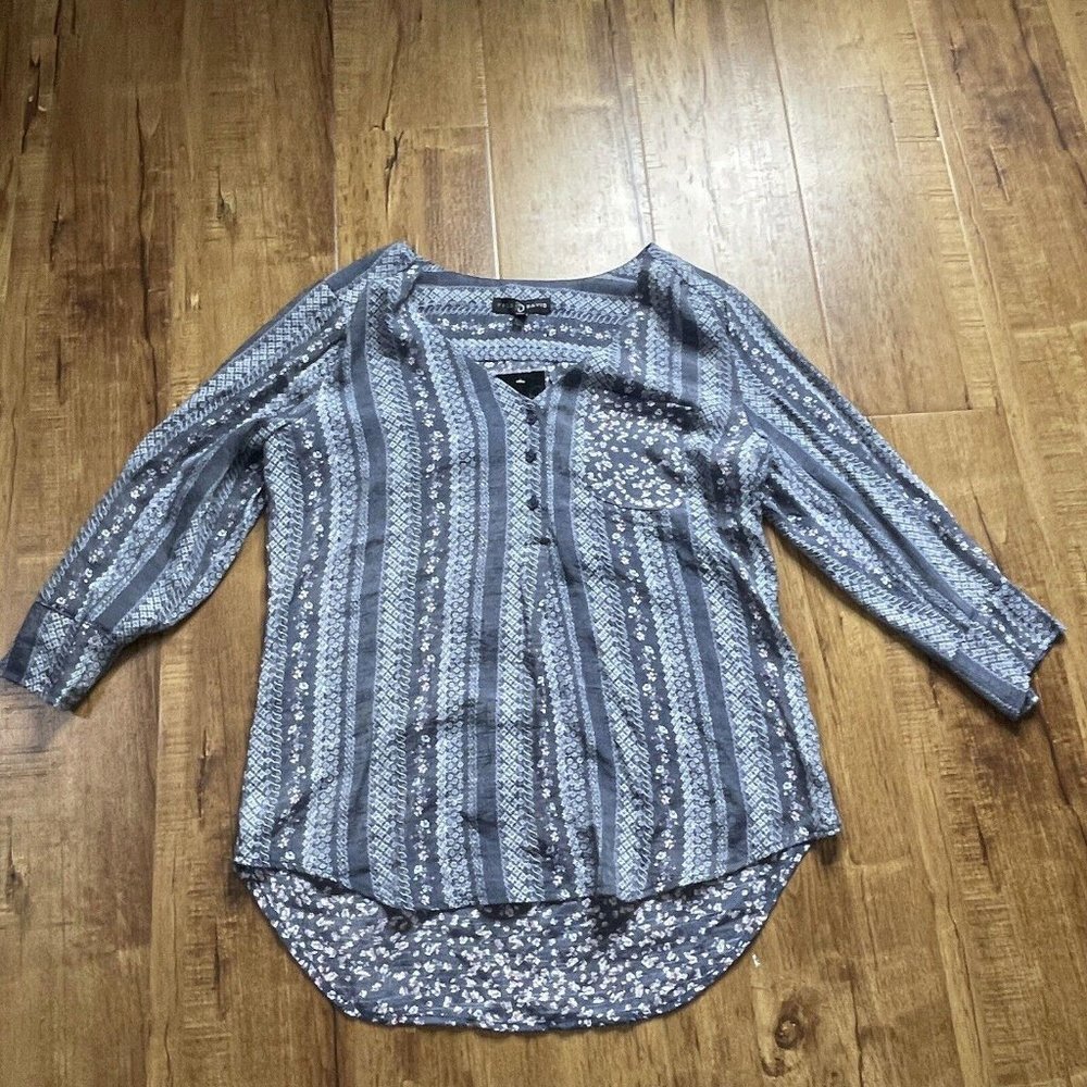 Fred David Floral Tunic‎ Top Womens Size Medium M Blue Multicolor